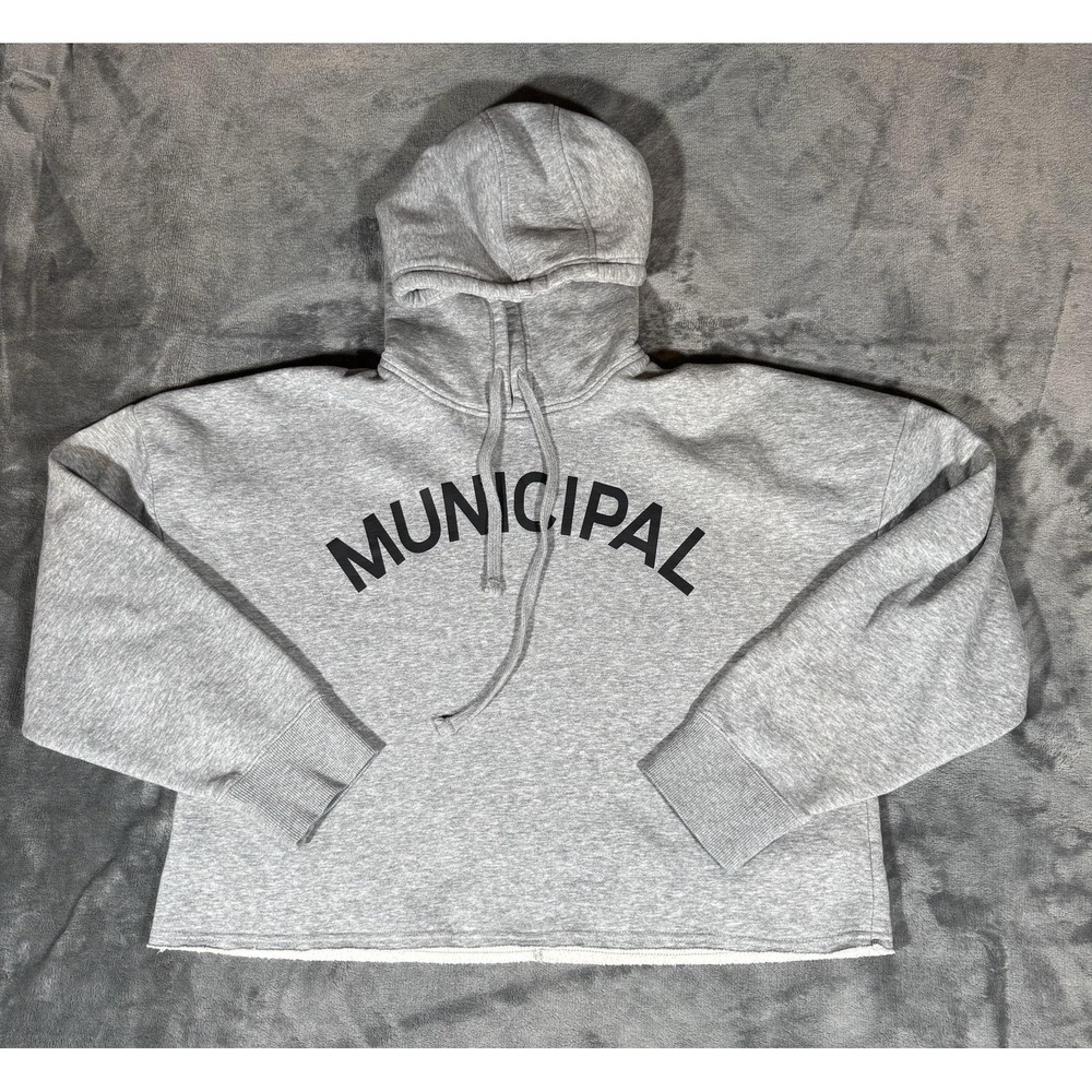 Municipal Hoodie Womens Medium Gray Fleece Crop Pullover Logo Sport Utility Gear